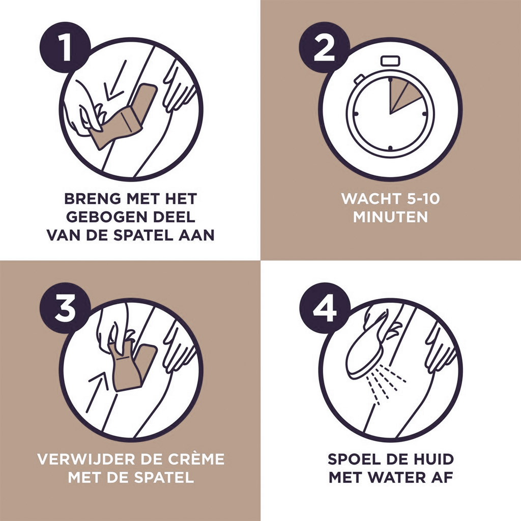 Instructies in 4 stappen om ontharingscreme te gebruiken